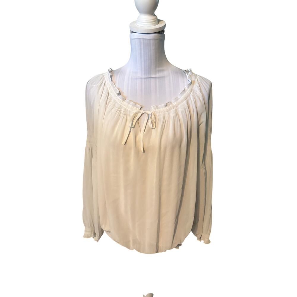 Express Cream Peasant Blouse Size M Ruffled Scoop Neck